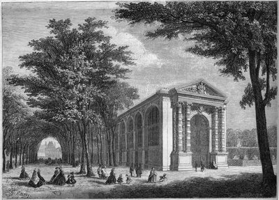 Ulkonäkymä Prince Imperialin palmupelihuoneesta Tuileries