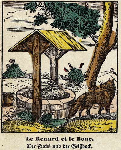 Fables de La Fontaine: kettu ja hyvä. Kuva Epinalista, 1800-luvun ensimmäinen puolisko tekijältä French School