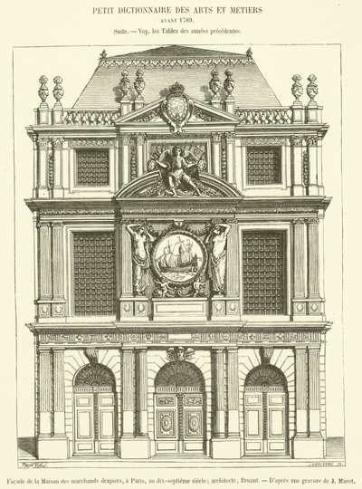 Maison des Marchands Clothiersin julkisivu Pariisissa 1600-luvulla (kaiverrus) tekijältä French School