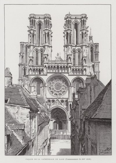 Laonin katedraalin julkisivu, 1200-luvun alku (litho) tekijältä French School