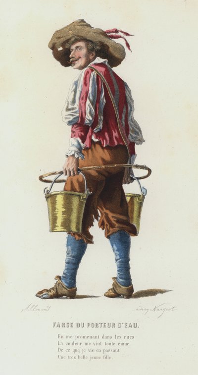 Farce Of The Water Carrier (värillinen kaiverrus) tekijältä French School