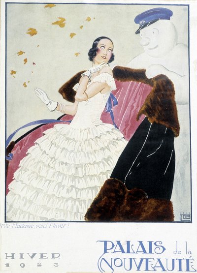 Muoti: turkisten mainos vuodelta 1925 (Palais de la Nouveaute) (litografia). tekijältä French School
