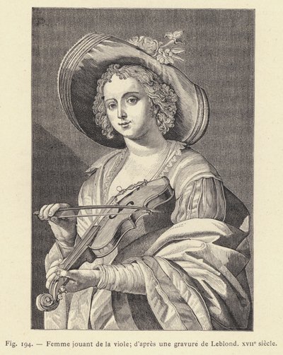 Nainen soittamassa viulua, Leblondin kaiverruksen mukaan, 1600-luku (kaiverrus) tekijältä French School