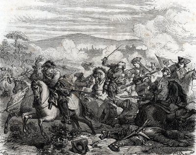 Ferdinand de Marsin kuolettavasti haavoittui Torinon taistelussa 1706 (kaiverrus) tekijältä French School