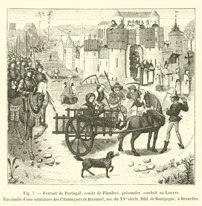 Ferrant Portugalista, Flanderin kreivi, vanki, viety Louvreen, faksimile pienoismallista Chroniques de Hainaut