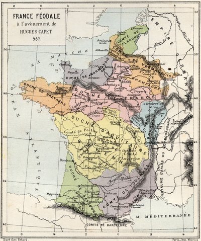 Feodalismi - Ranska Feodalismi Hugues Capetin tullessa - 987 - kaiverrus kirjasta "" Ranskan historia kerrottiin lapsenlapsilleni"" - kirjoittanut Francois Guizot - 1872-1876 tekijältä French School
