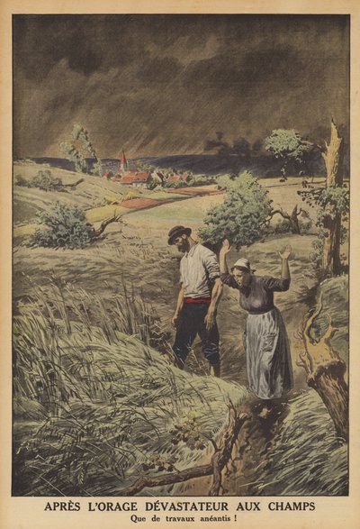 Ukkosmyrskyn tuhoamat kentät Ranskassa (väri litho) tekijältä French School
