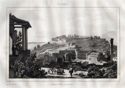 Fiesole -Toscana - Kaiverrus "" Maalauksellisesta Italiasta"", M. de Norvins, Ch. Nodier 1834-1836. tekijältä French School