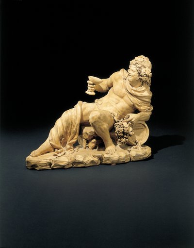 Figuuri Bacchuksesta makuuasennossa viinilasillisen kanssa, n. 1770 tekijältä French School