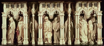Jean de Marvillen (k. 1389), Claus Sluterin (k. 14056) ja Claus de Werven (n. 1380-1439) munkkihahmot Burgundin herttuan (1342-1404) Philip Rohkean haudasta. luostarille o tekijältä French School