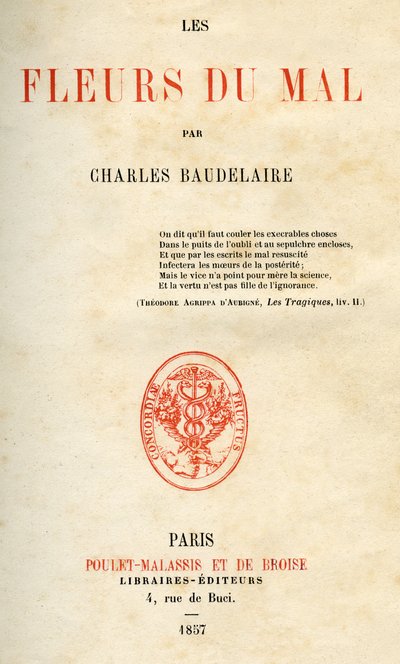 Charles Baudelairen Les Fleurs du Malin ensimmäinen painos tekijältä French School