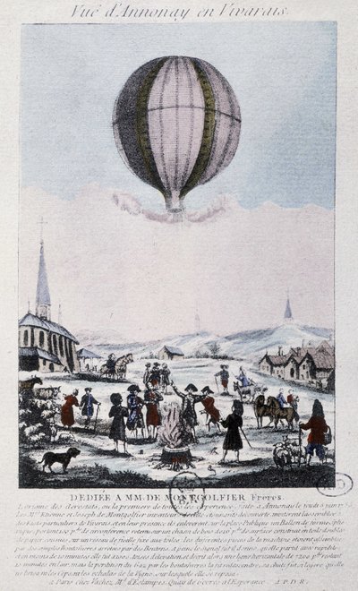 Ensimmäinen lento Montgolfiers-veljesten Annonayhin vuonna 1783 tekijältä French School