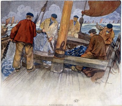 Kalastajat tyhjentävät verkkoa aluksella tekijältä French School