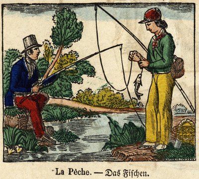 Kalastus, selkärangan kuva 1800-luvulta. tekijältä French School