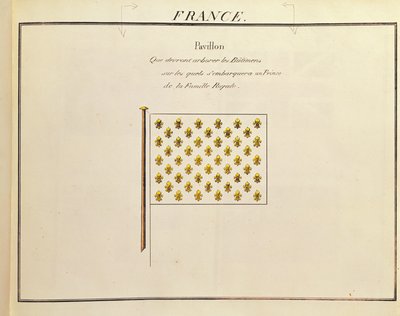 Kuninkaallisen perheen prinssin lippu Pavillons des Puiscences Maritimes (Color Engraving) tekijältä French School