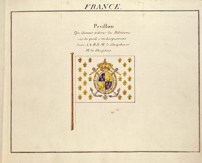 Dauphinin ja Dauphinen lippu, Ranskan Louis-Antoine ja Marie-Therese, Maritime Powers -paviljonkeista, n. 1815-1830 (värikaiverrus) tekijältä French School