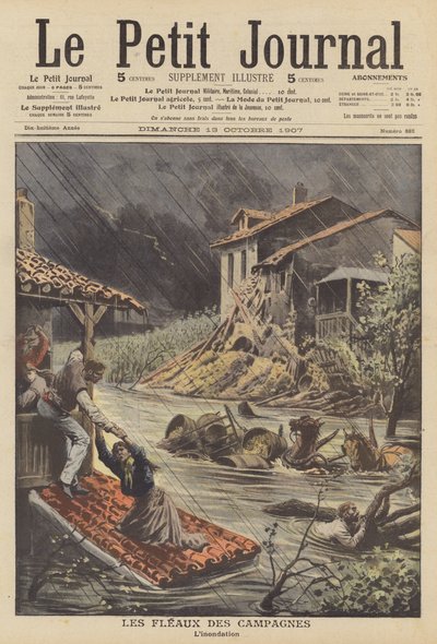 Tulvat Etelä-Ranskassa (väri litho) tekijältä French School