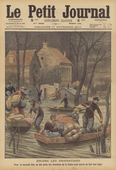 Tulvat Seine-joella, Ranska (värilitho) tekijältä French School