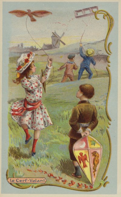 Lentävät leijat (chromolitho) tekijältä French School