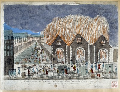 Foire Saint Germainin messut Pariisissa, yö 16.–17. maaliskuuta 1762 - kaiverrus tekijältä French School