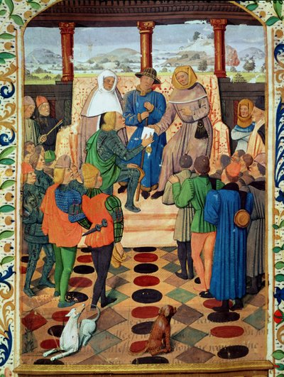 Fol.185v Charles VII (1403-61) antaa asiakirjan Jean de Bueil (1405-78) Jeanne d