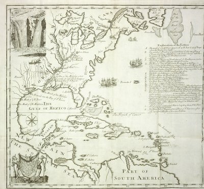 Pohjois-Amerikan Atlantin rannikon taittuva kartta, 1714 tekijältä French School