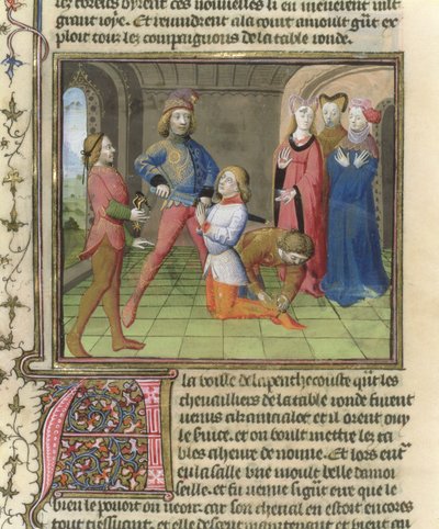 Fr.120 f.522v Lancelotin ritarit elokuvista The Story of Lancelot La Quite de Saint Graalissa tekijältä French School