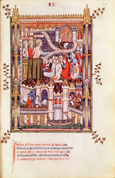 Fr 2091 fol.111 St. Denis saarnaa pariisilaisille, jotka rikkovat pakanajumalankuvansa, Vie de St. Denis, 1317 tekijältä French School