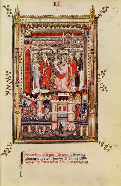 Fr 2091 fol.125 St. Saintin ja St. Antonin, joita kehotettiin kirjoittamaan tarina St. Denisin elämästä, Vie de St. Denisistä, 1317 tekijältä French School