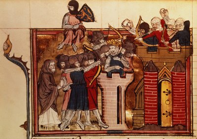 Fr 22495 f.69v Ristiretkeläisten hyökkäys Jerusalemiin vuonna 1099, Le Roman de Godefroi de Bouillon tekijältä French School