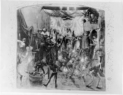 Fr 2646 f.176 Bal des Ardents, Charles VI:n (1380-1422) Berryn herttuatar pelasti sen jälkeen, kun Louis of Orleans sytytti tanssijan puvut, Froissarts Chroniclesta, 1392 (katso myös 52 tekijältä French School