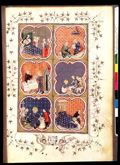 Fr 2813 f.265 Kuusi kohtausta Saint Louisin elämästä (1215-70), Grandes Chroniques de Francesta, 1375-79 tekijältä French School