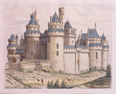 Ranska, Pierrefondsin keskiaikainen linna, kunnostettu Violet le Duc Moniteur des Architectesista, kaiverrus tekijältä French School