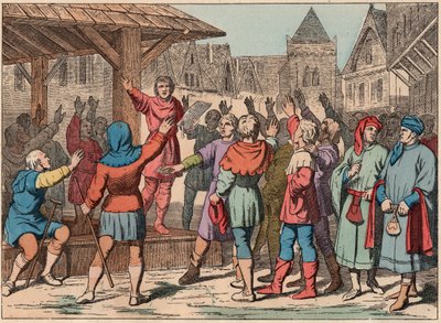 Ranska keskiajalla: kunnat - Kunnallinen peruskirja - Vala - Kaiverrus 1800-luvun lopusta "" Nos Gires Nationales - Images et recits"" tekijältä French School