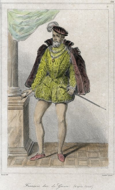 Francois I Lorrainesta, Guisen toinen herttua (1519 - 1563). Se aloitti ensimmäisen uskontosodan Wassyn (Vassyn) joukkomurhalla (1562). Kaiverrus 1800-luvulta. tekijältä French School