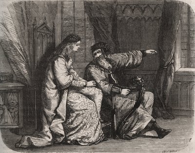 Fredegonde (545-597) uskoo huolensa harppusoittaja Barbantinille, koska hänen rakastajansa Chilperic (silloin frangien kuningas Chilperic I (543-597)) ei mennyt naimisiin hänen kanssaan. 565. Kaiverrus vuodelta 1871 teoksessa "Histoire Des Cocuses Celebres tekijältä French School