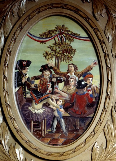 Ranskan vallankumous: "" Republikaanien ateria Cafe Le Procopessa Pariisissa"" Anonyymi maalaus. 1700-luvun Pariisi, Le Procope tekijältä French School