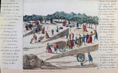Ranskan vallankumous: Champs de Marsin työläiset vuonna 1789 Pariisissa. Pariisi, Musee Carnavalet tekijältä French School