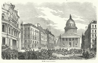 Ranskan armeijan joukot hyökkäävät Pantheonin miehittäjiä vastaan, Pariisi, 24.6.1848 (kaiverrus) tekijältä French School