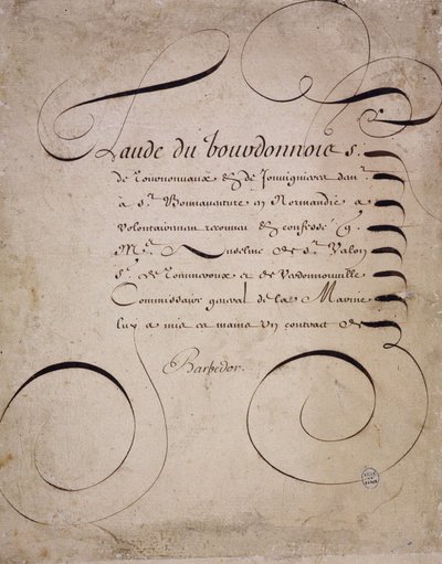 Ranskalainen kalligrafia: Louis Barbedorin tilikamarin kirje vuodelta 1640. tekijältä French School