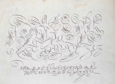 Ranskalainen kalligrafia: Kappalelevy, Robert Vignonin kuninkaan kalkografin Frisiuksen kaiverrus kirjoituspuutarhassa noin 1600-luvulla. tekijältä French School