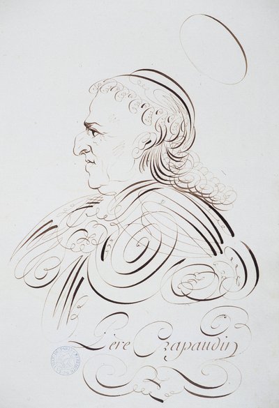 Ranskalainen kalligrafia: Parisilaisen Bernardin muotokuva isä Crapaudinista noin 1780. Pariisin kaupungin historiallinen kirjasto. tekijältä French School