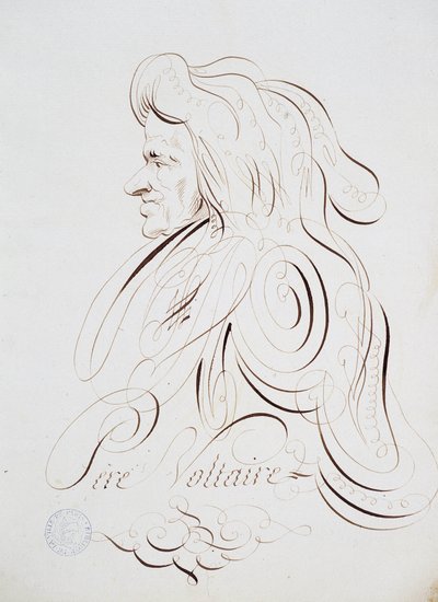 Ranskalainen kalligrafia: Bernard de Parisin isä Voltairen muotokuva noin 1780. Pariisin kaupungin historiallinen kirjasto. tekijältä French School