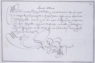 Ranskalainen kalligrafia: Teknologia, Guillaume Le Gangneurin "" esimerkki minuutista" noin 1599. Pariisin kaupungin historiallinen kirjasto. tekijältä French School