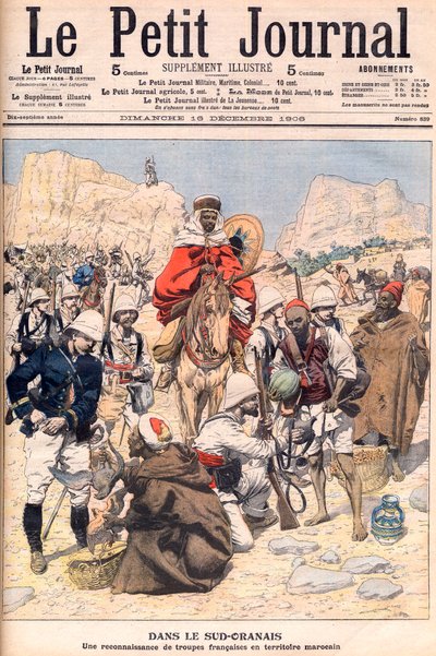Ranskalainen tiedusteluretkikunta Etelä-Marokossa Kuvitus Le petit Journalille, joulukuu 1906. tekijältä French School