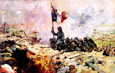 Ranskalaiset sotilaat Sommen taistelun aikana 1916 (maalaus) tekijältä French School