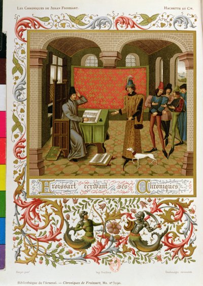 Froissart (1333-140001) kirjoittaa kronikoitaan (faksimile Ms. 5190:sta) tekijältä French School