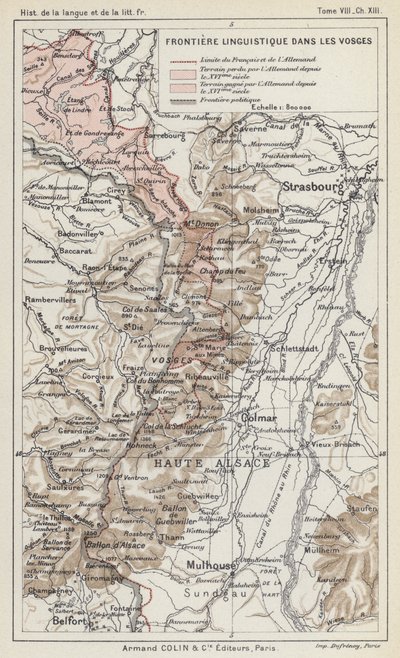 Kielellinen raja Vogeesissa (värilitografia) tekijältä French School
