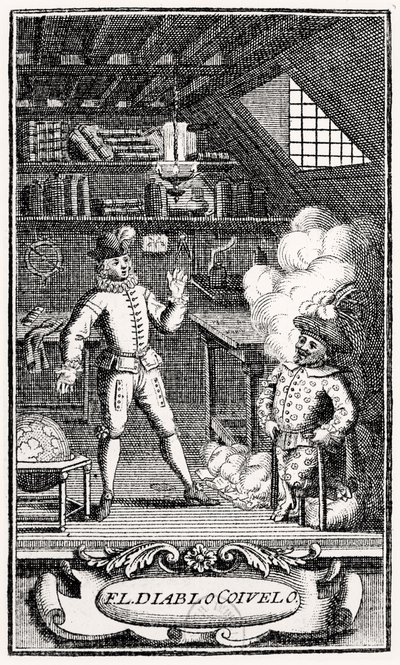 Dubercellen etukappale elokuvalle "The Devil upon Two Sticks", n. 1787 tekijältä French School