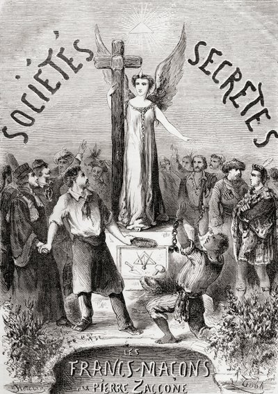 Frontispiece Societes Secretesistä, les Francs Macons, julkaistu n. 1867 tekijältä French School